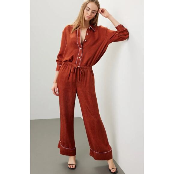 Untitled In Motion Pants Womens XX Large Orange Pink Piped Satin Wide Leg - Picture 1 of 12